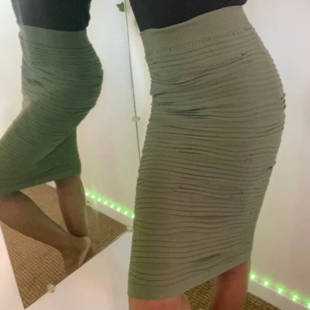 Prime Cut Olive Green Pleated Pencil Skirt